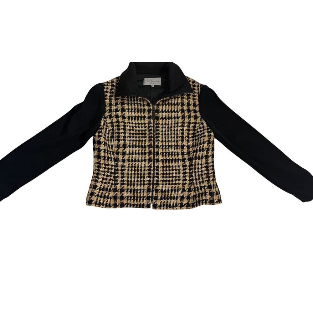 Vintage Emil Rutenburg Womens Houndstooth Cardigan Jacket Black & Camel Size L - Picture 11 of 16
